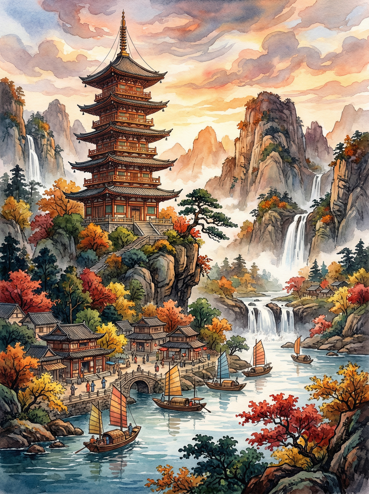 Autumn Pagoda Valley (Diamond Painting) Diamond Painting kit