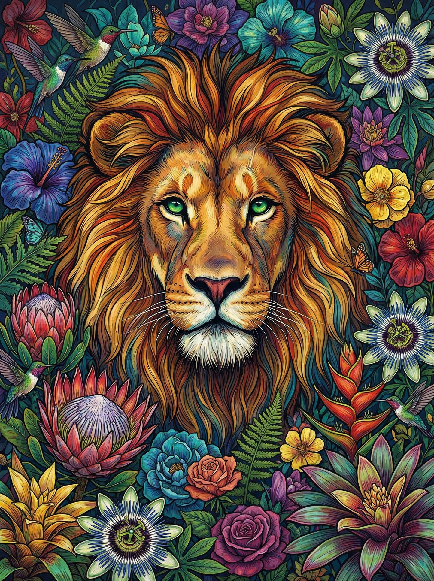 Lion in Flowers (Diamond Painting) Diamond Painting kit