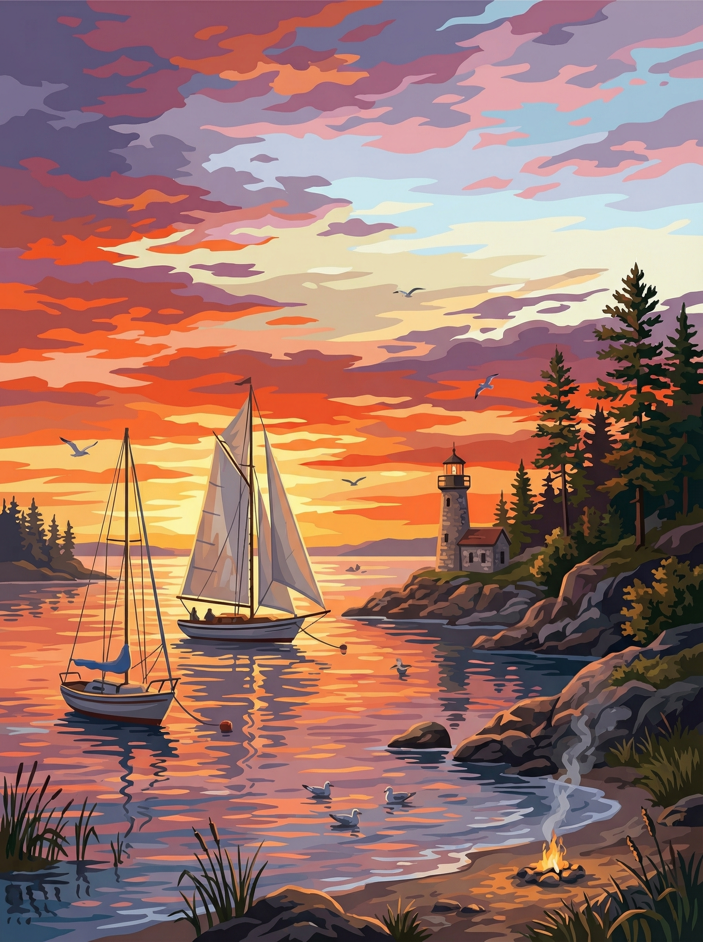Sunset Sail & Lighthouse (Diamond Painting) Diamond Painting kit