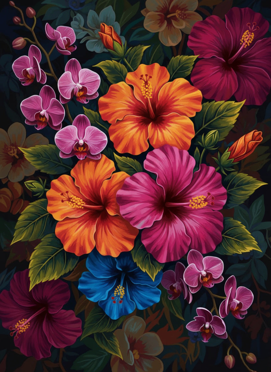 Tropical Hibiscus Bouquet (Board Canvas)