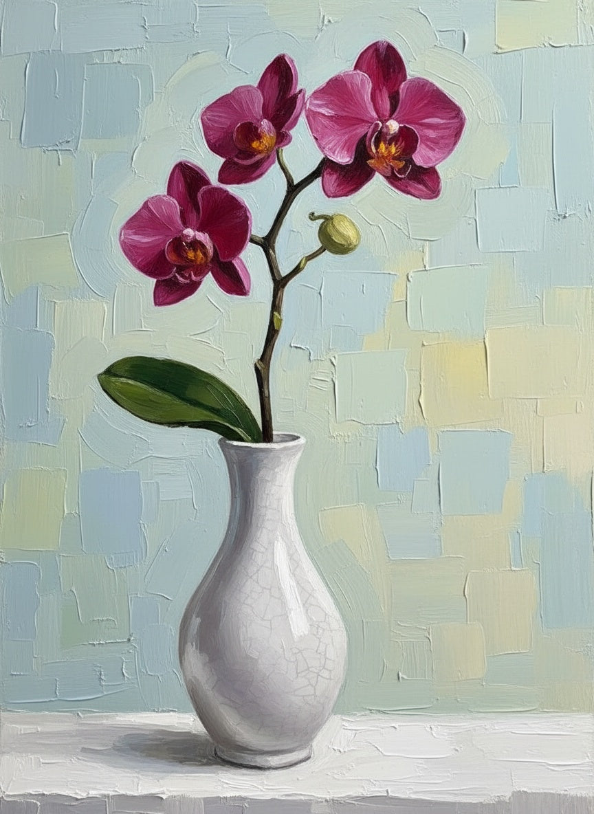 Orchid in White Vase (Board Canvas)