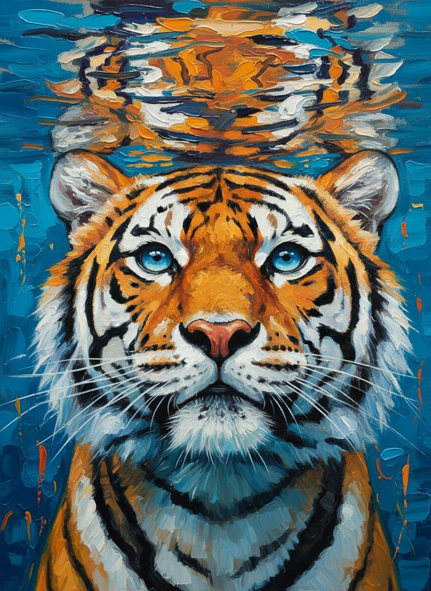 Tiger Beneath the Water’s Mirror (Diamond Painting) Diamond Painting kit