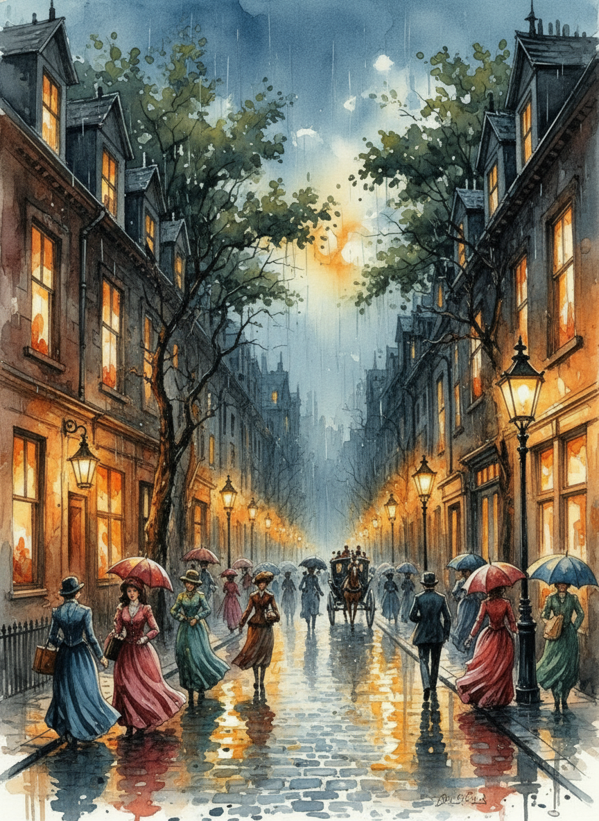 Evening Rain in London (Board Canvas)