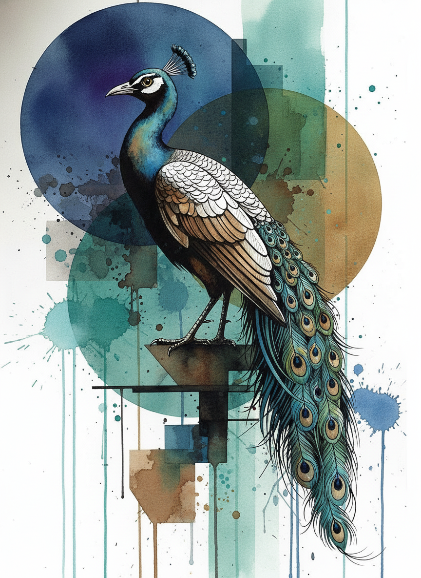 Peacock in Blue (Board Canvas)