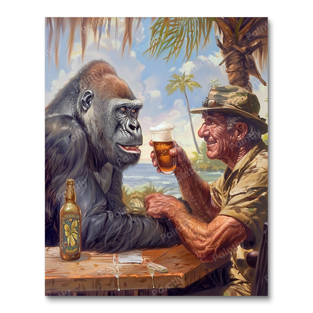 Gorilla Catching Up Over a Beer (Diamond Painting) Diamond Painting kit