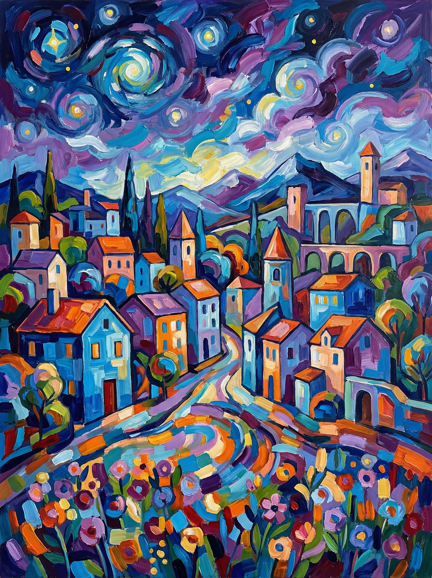 Starlit Village Dreams (100 Color Diamond Painting)
