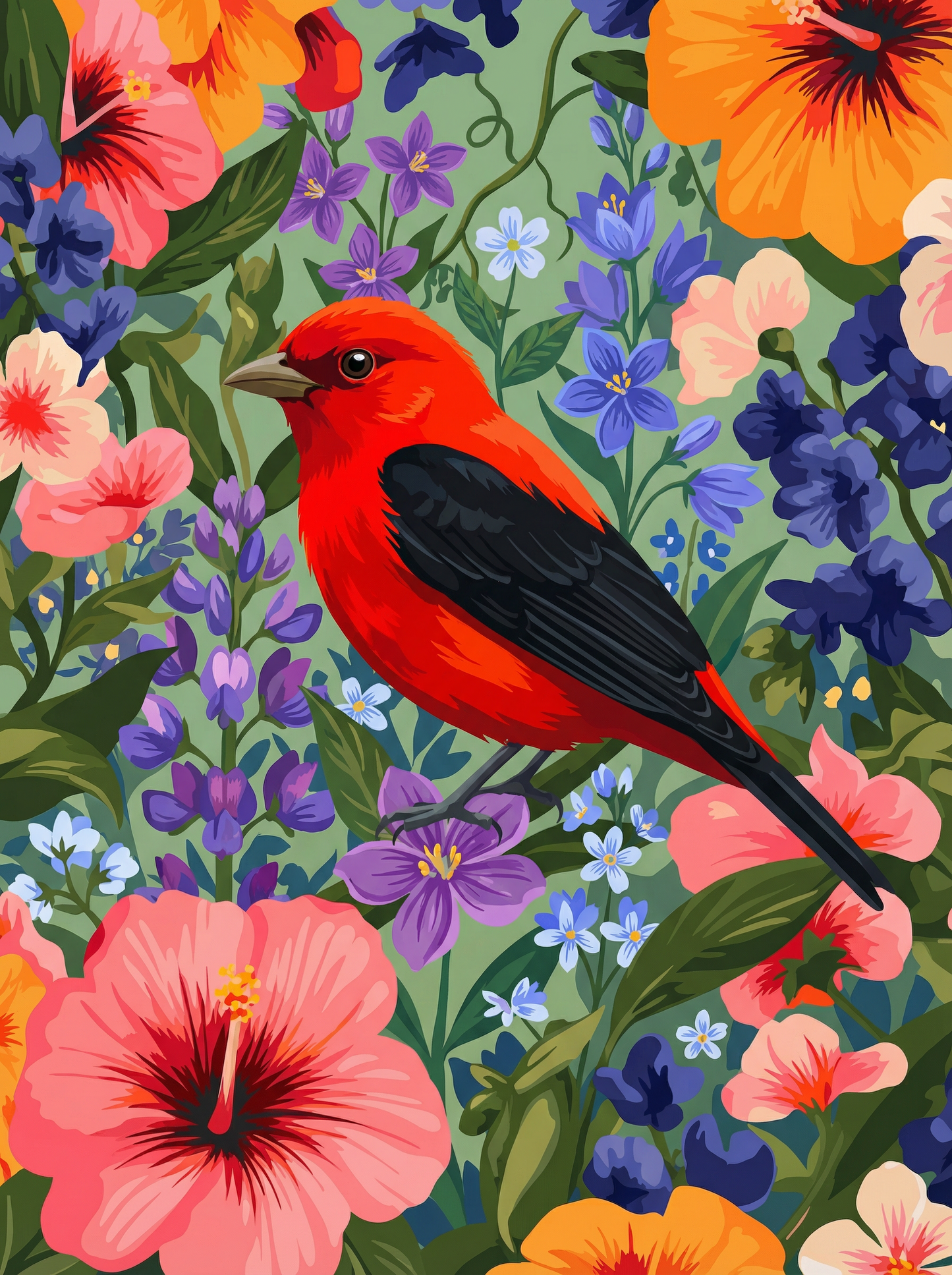 Crimson Garden Songbird (Diamond Painting) Diamond Painting kit