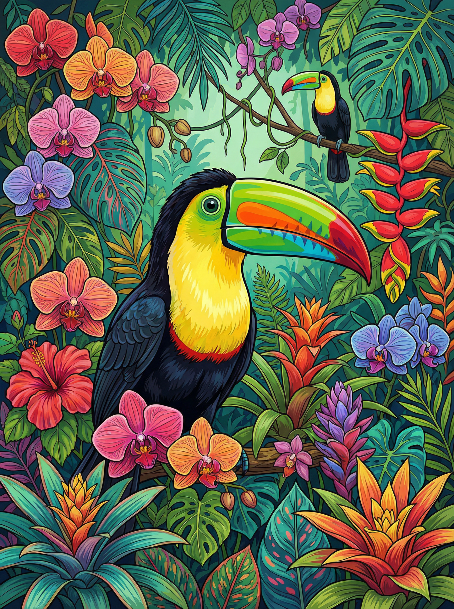Orchid Jungle Rainbow Toucan (Diamond Painting) Diamond Painting kit