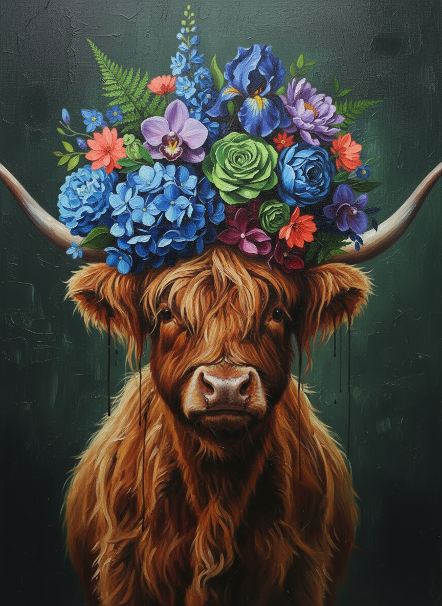 Crown of the Wild Highland Cow (Diamond Painting) Diamond Painting kit