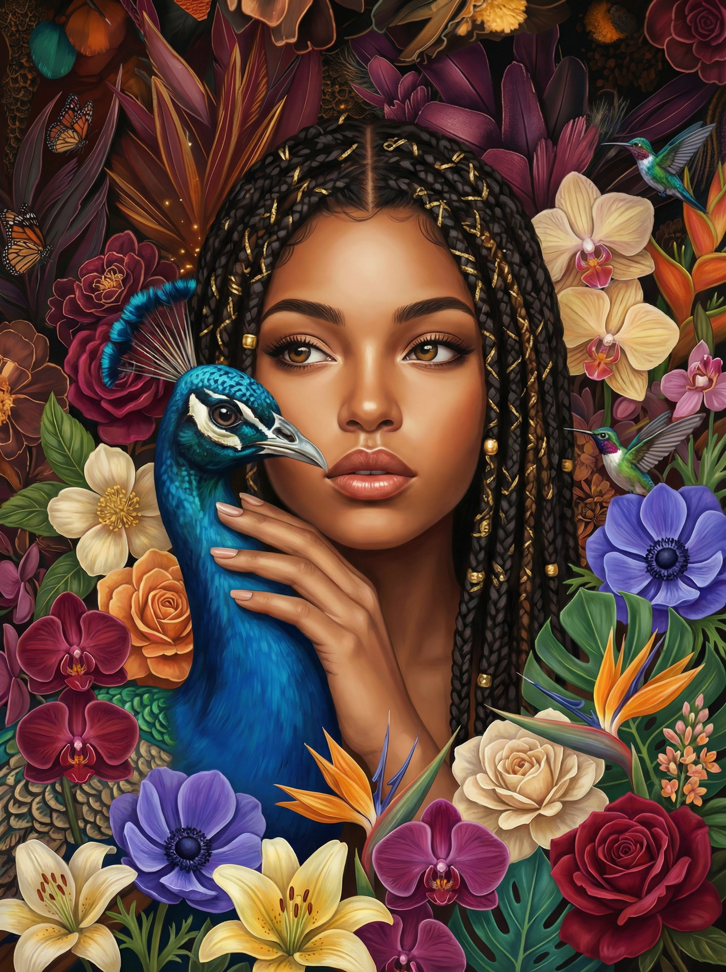 Floral Peacock Woman (100 Color Diamond Painting)