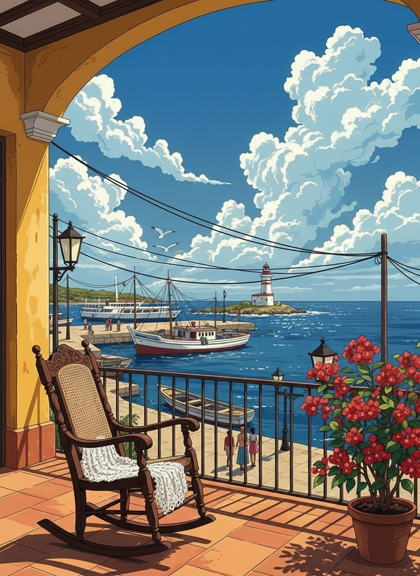 Balcony by the Harbor (Diamond Painting) Diamond Painting kit
