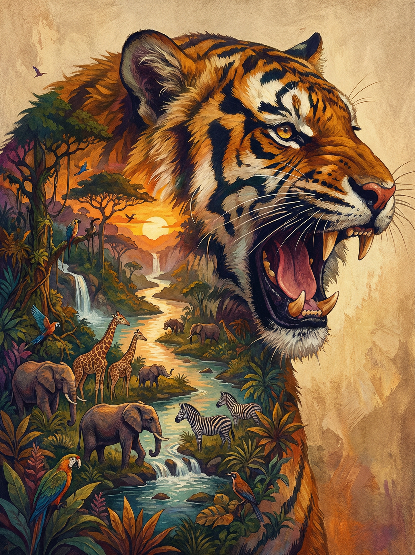 Savannah Tiger Sunset (Diamond Painting) Diamond Painting kit