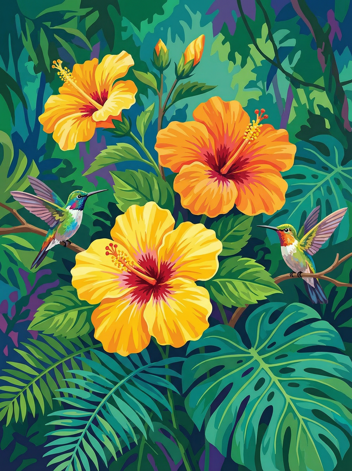 Tropical Hibiscus Hues (Diamond Painting)