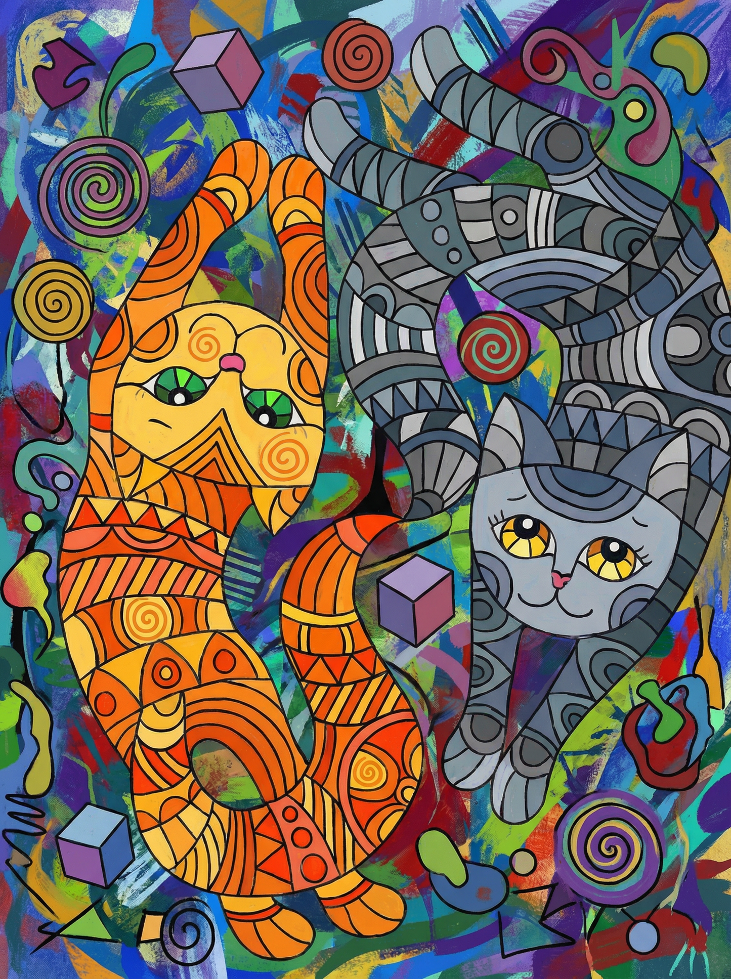 Whimsical Spiral Cats (Diamond Painting)