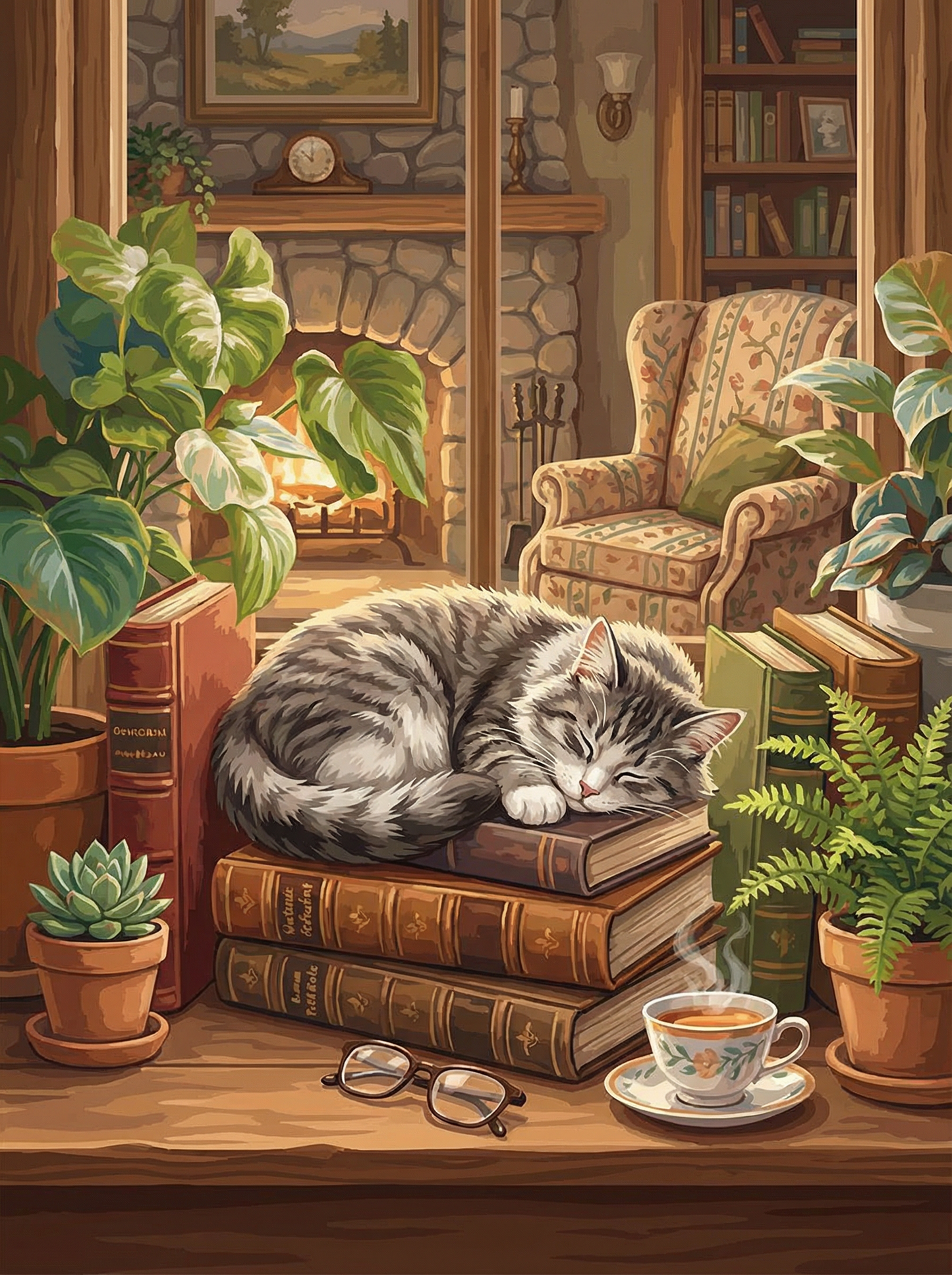 Library Cat Slumber (Diamond Painting)