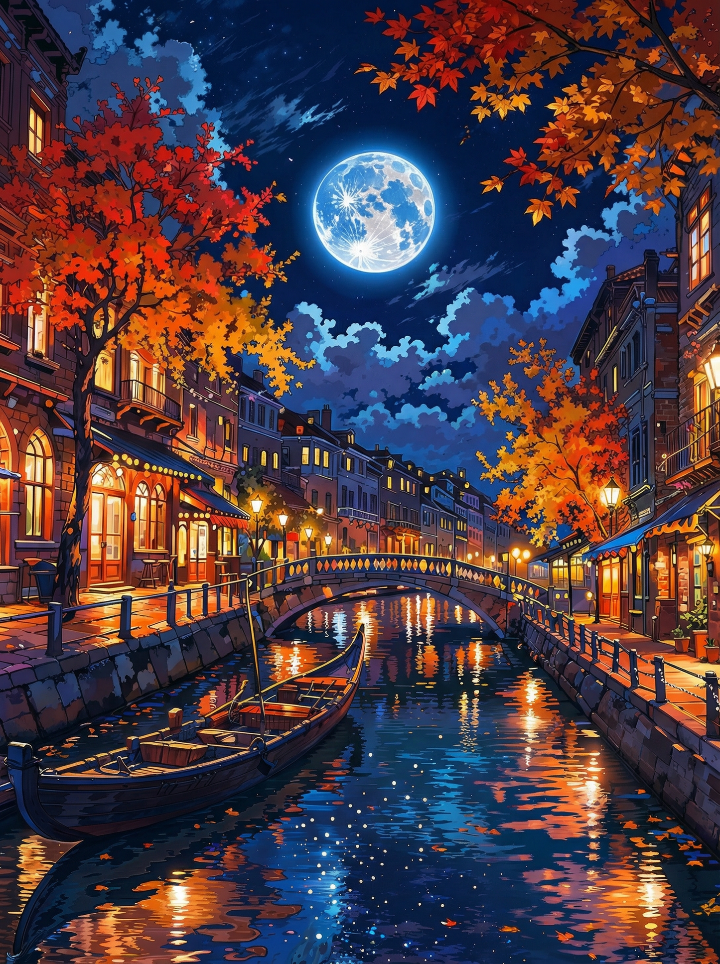 Moonlit Canal in Venice (100 Color Diamond Painting)