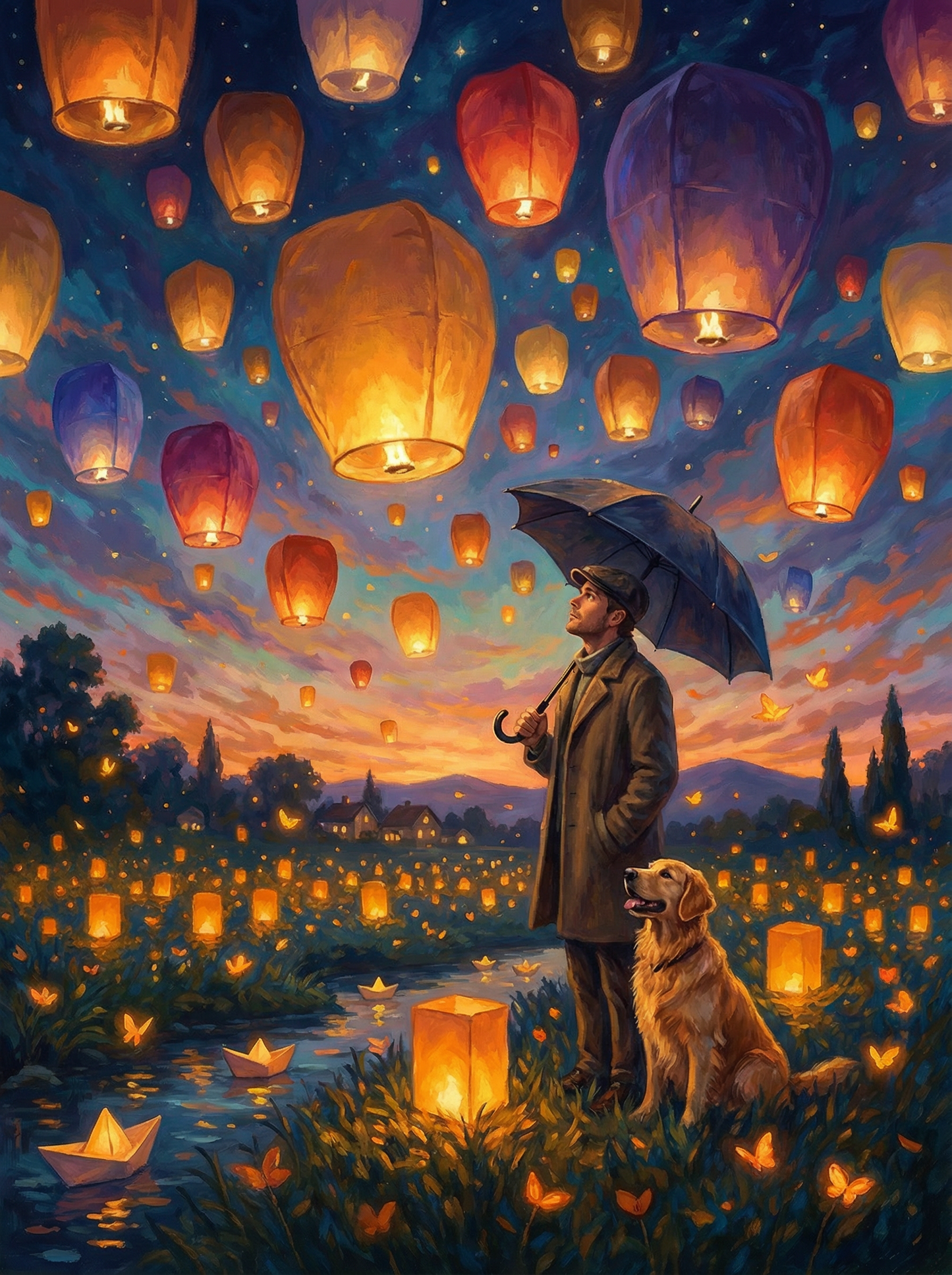 Lantern Sky with Loyal Friend (Diamond Painting) Diamond Painting kit