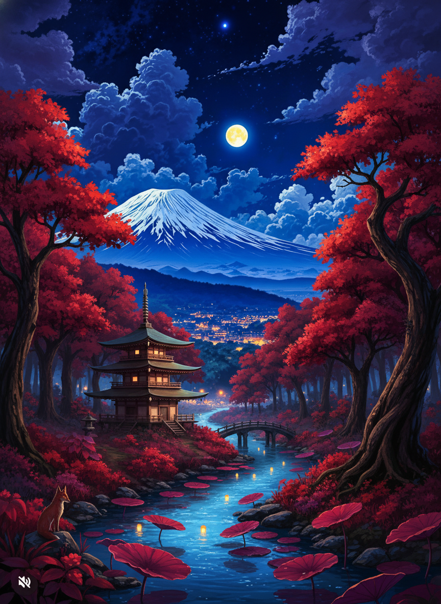 Pagoda under the Winter Moon (Diamond Painting) Diamond Painting kit