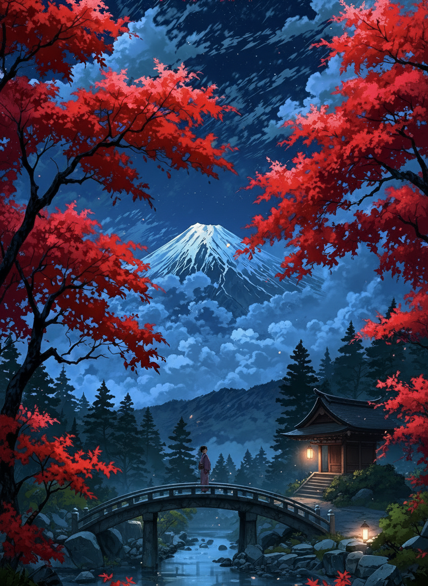 Bridge beneath Mount Fuji (Diamond Painting) Diamond Painting kit