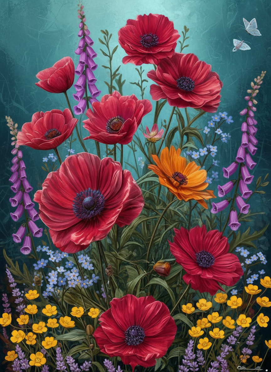 Flaming Dahlia (Board Canvas)