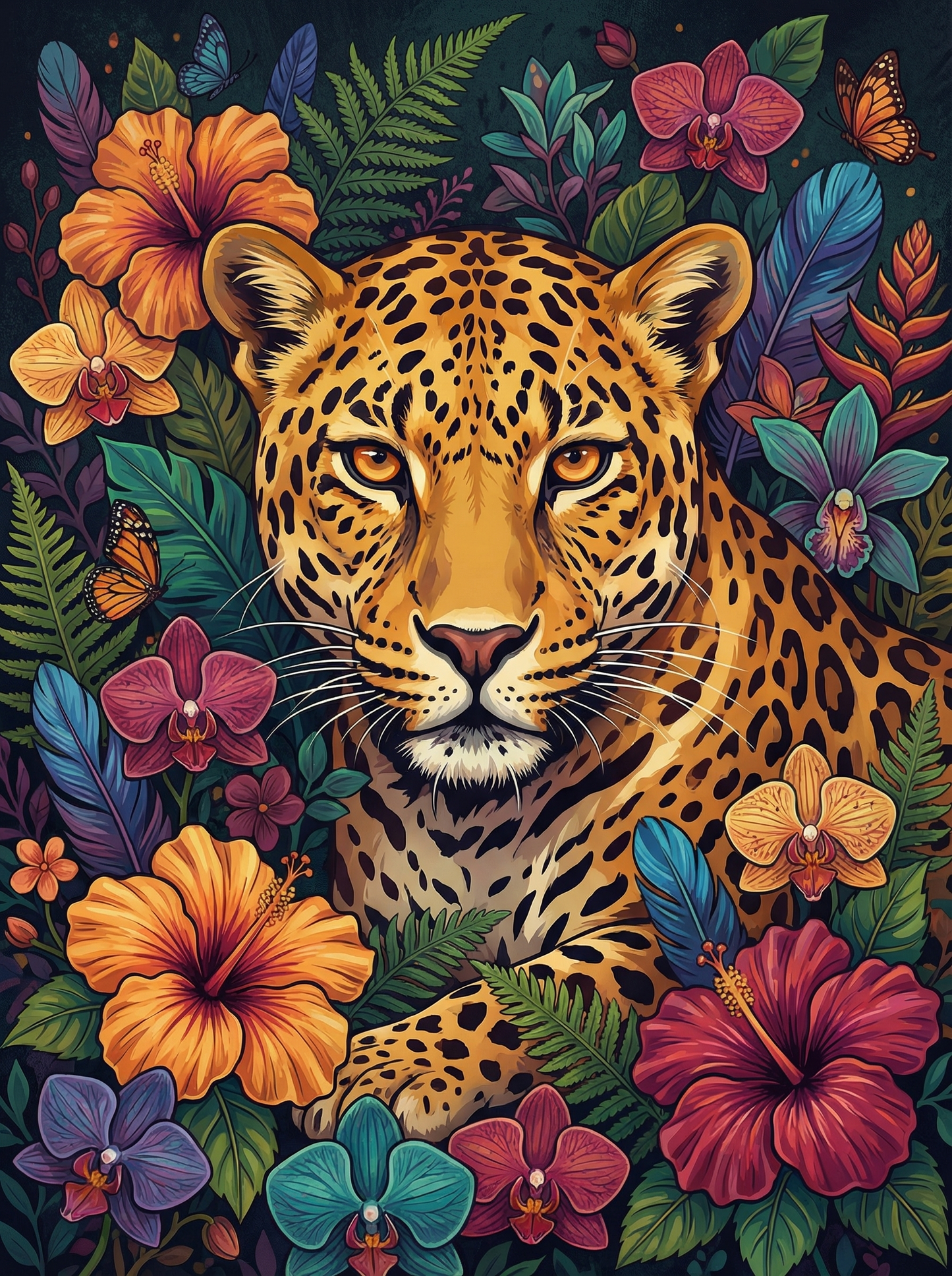 Jungle Orchid Leopard (Diamond Painting)