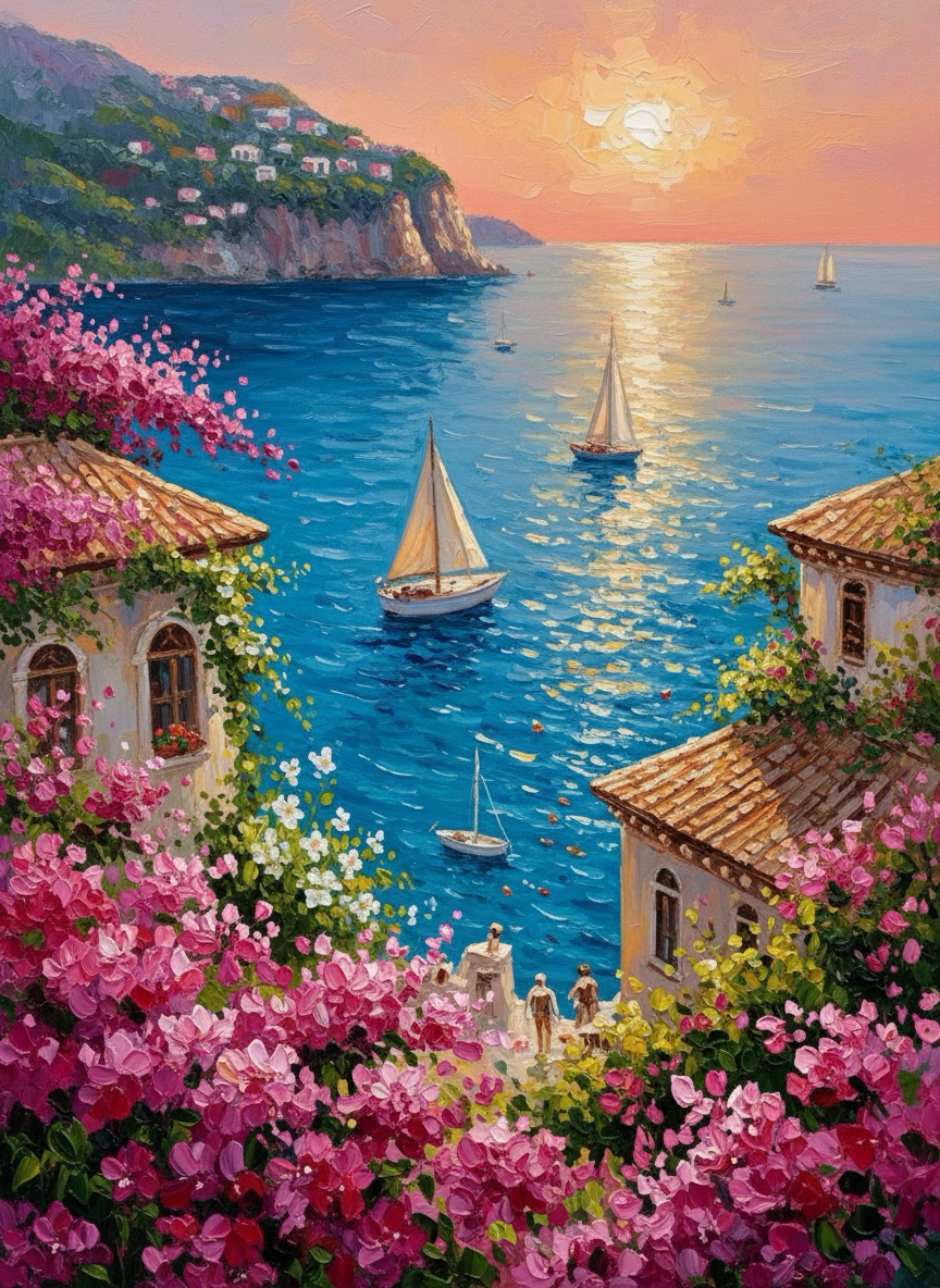 Bougainvillea Sunset Bay (100 Color Diamond Painting)