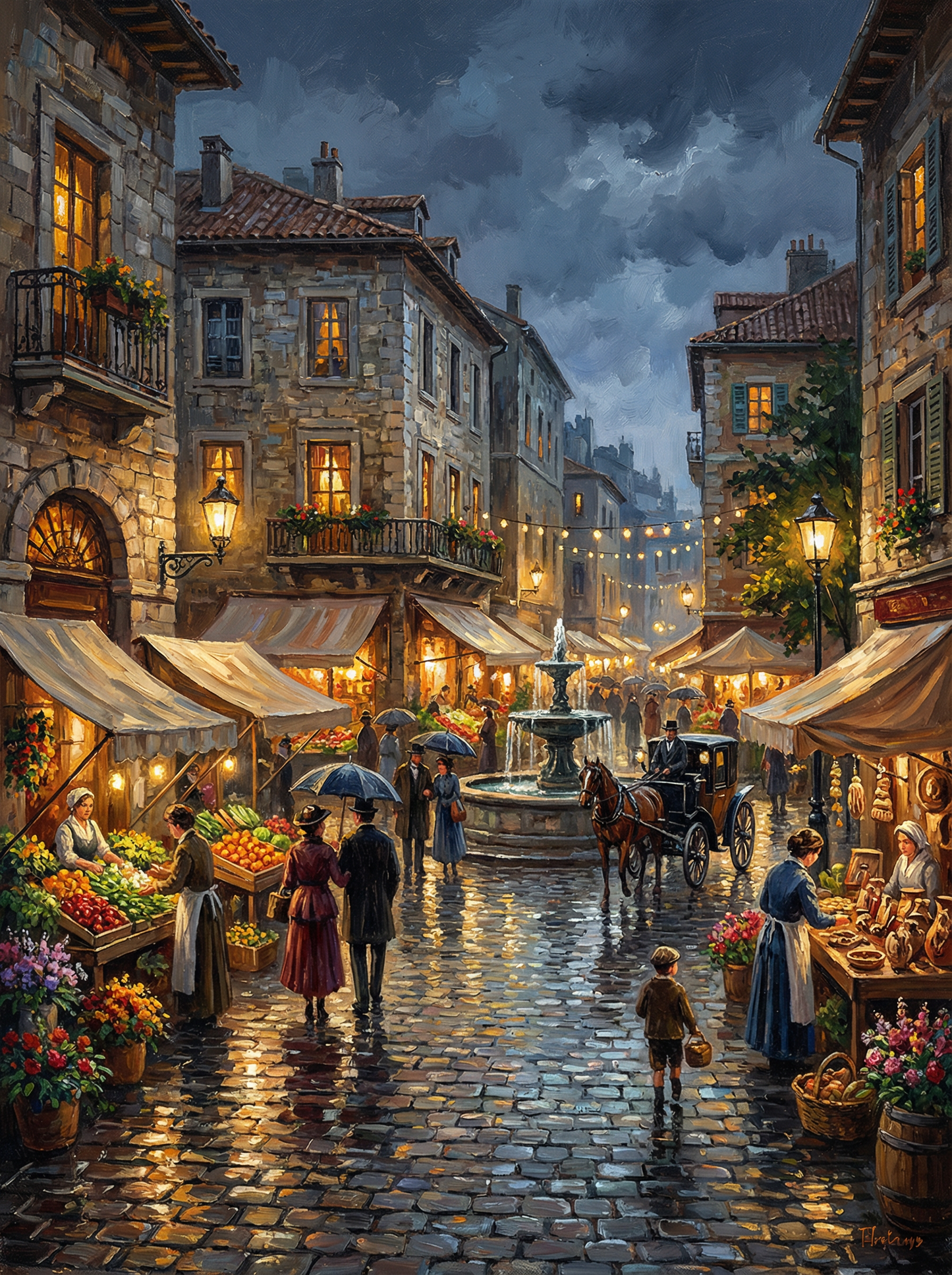Old Town Market Evening (Diamond Painting) Diamond Painting kit