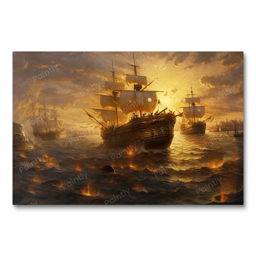 Golden Waves of War (Diamond Painting) Diamond Painting kit