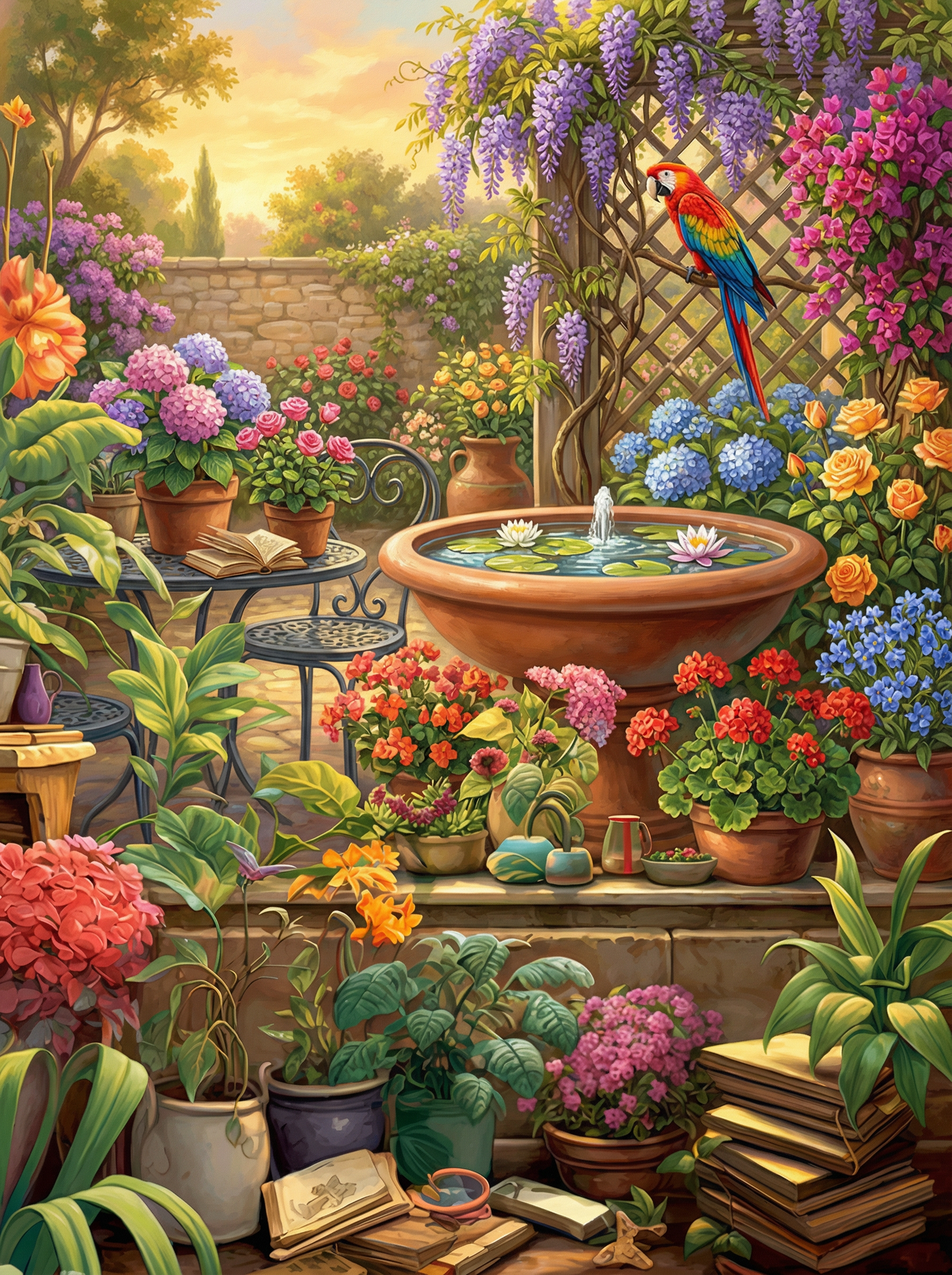 Secret Garden Fountain (100 Color Diamond Painting)