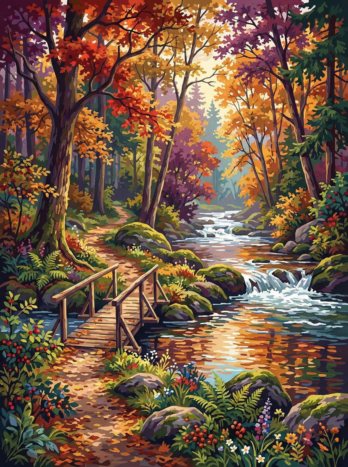 Autumn Forest Bridge (Diamond Painting) Diamond Painting kit