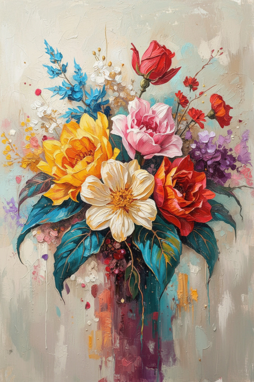 Abstract Bouquet, Colorful Vase (Board Canvas)