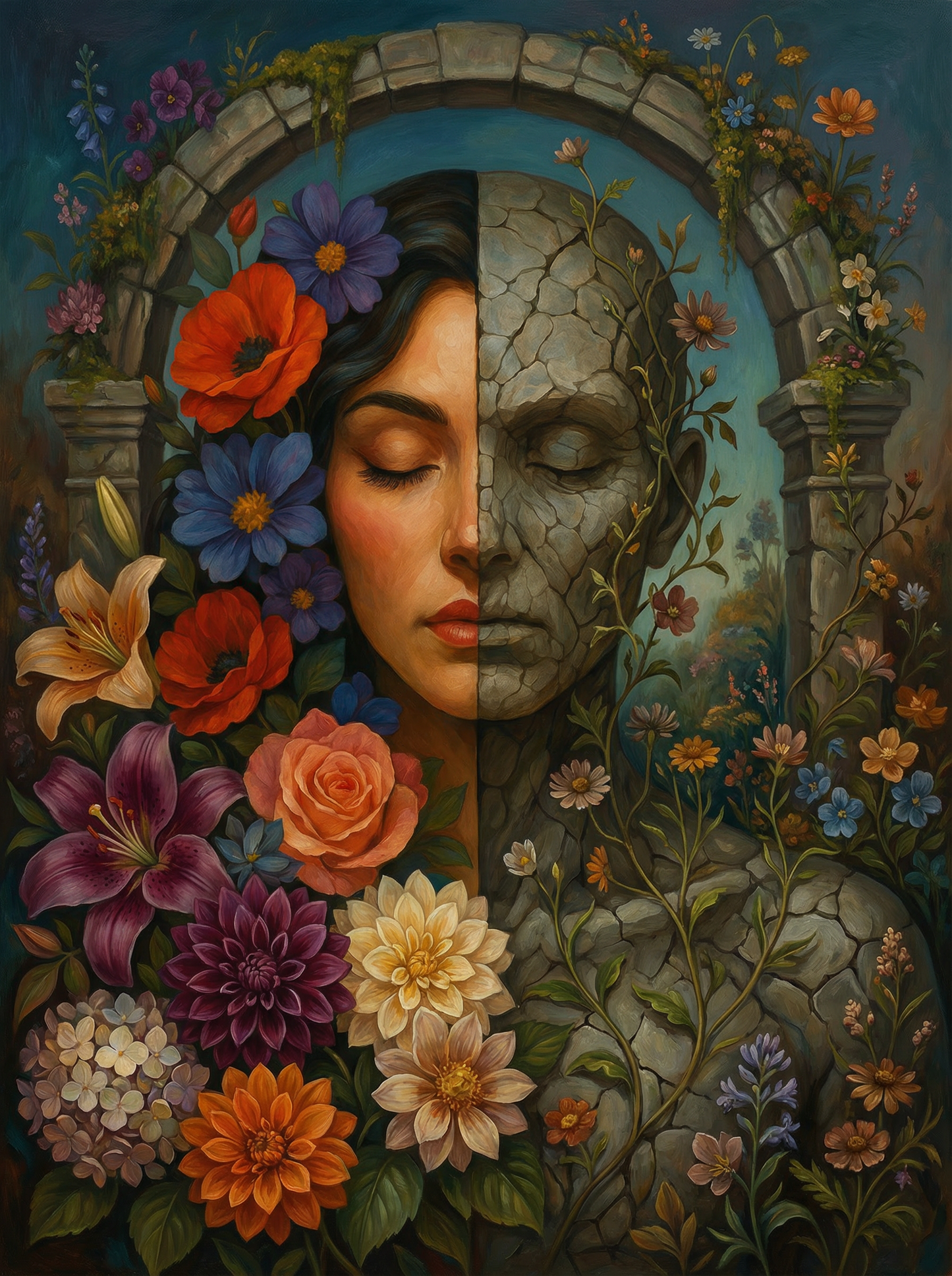 Floral Rebirth Portrait (Board Canvas)