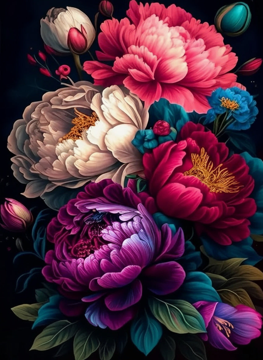 Midnight Peonies (Diamond Painting)