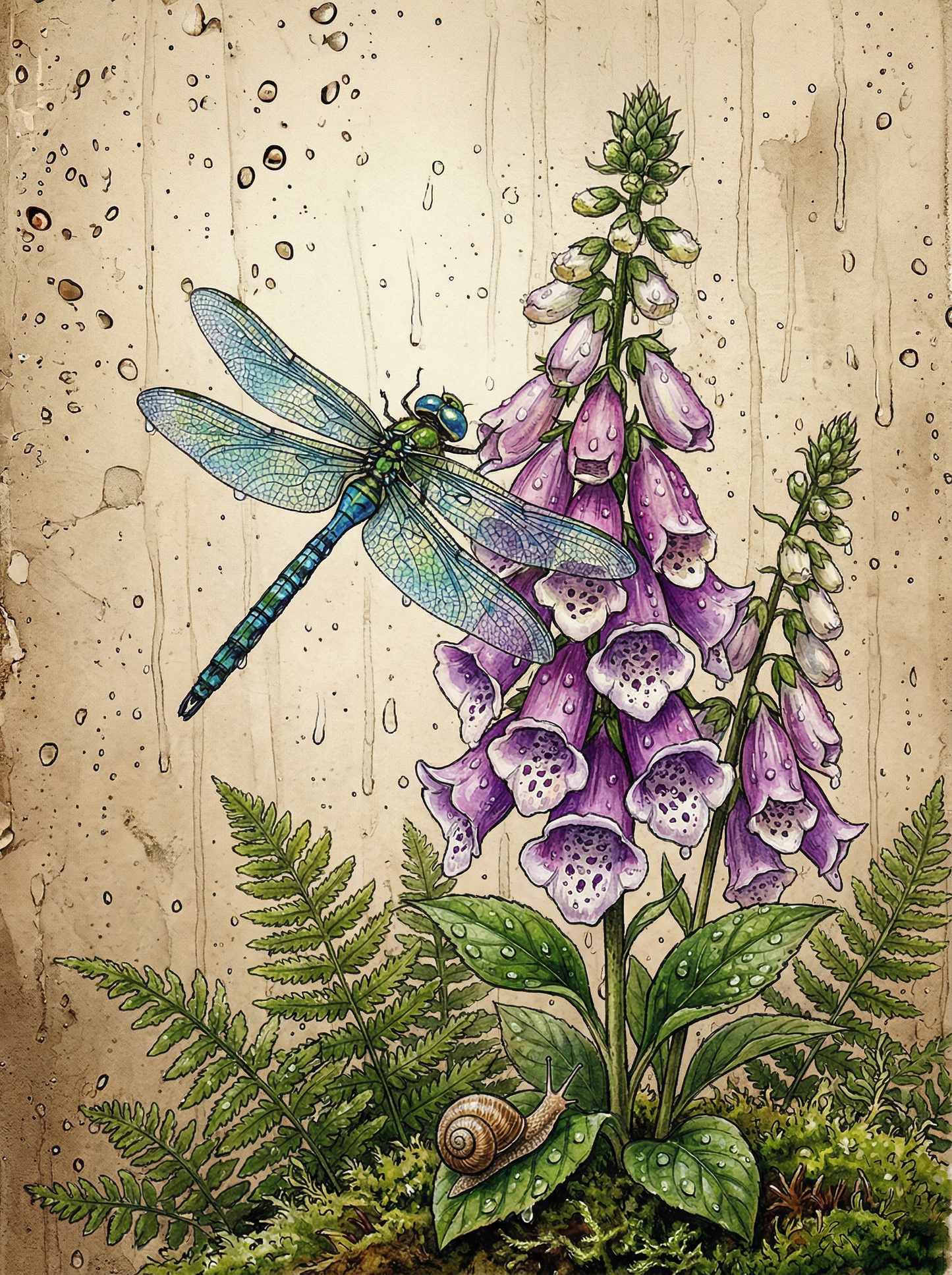 Dragonfly Foxglove Mist (Diamond Painting)