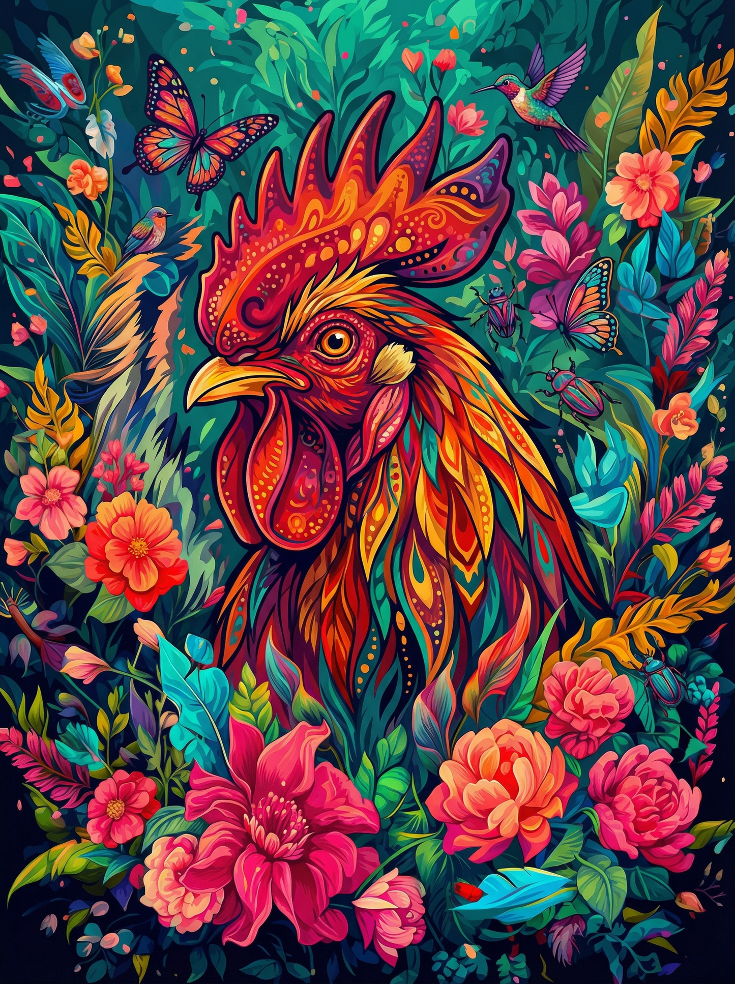 Jungle Bloom Rooster (Diamond Painting) Diamond Painting kit