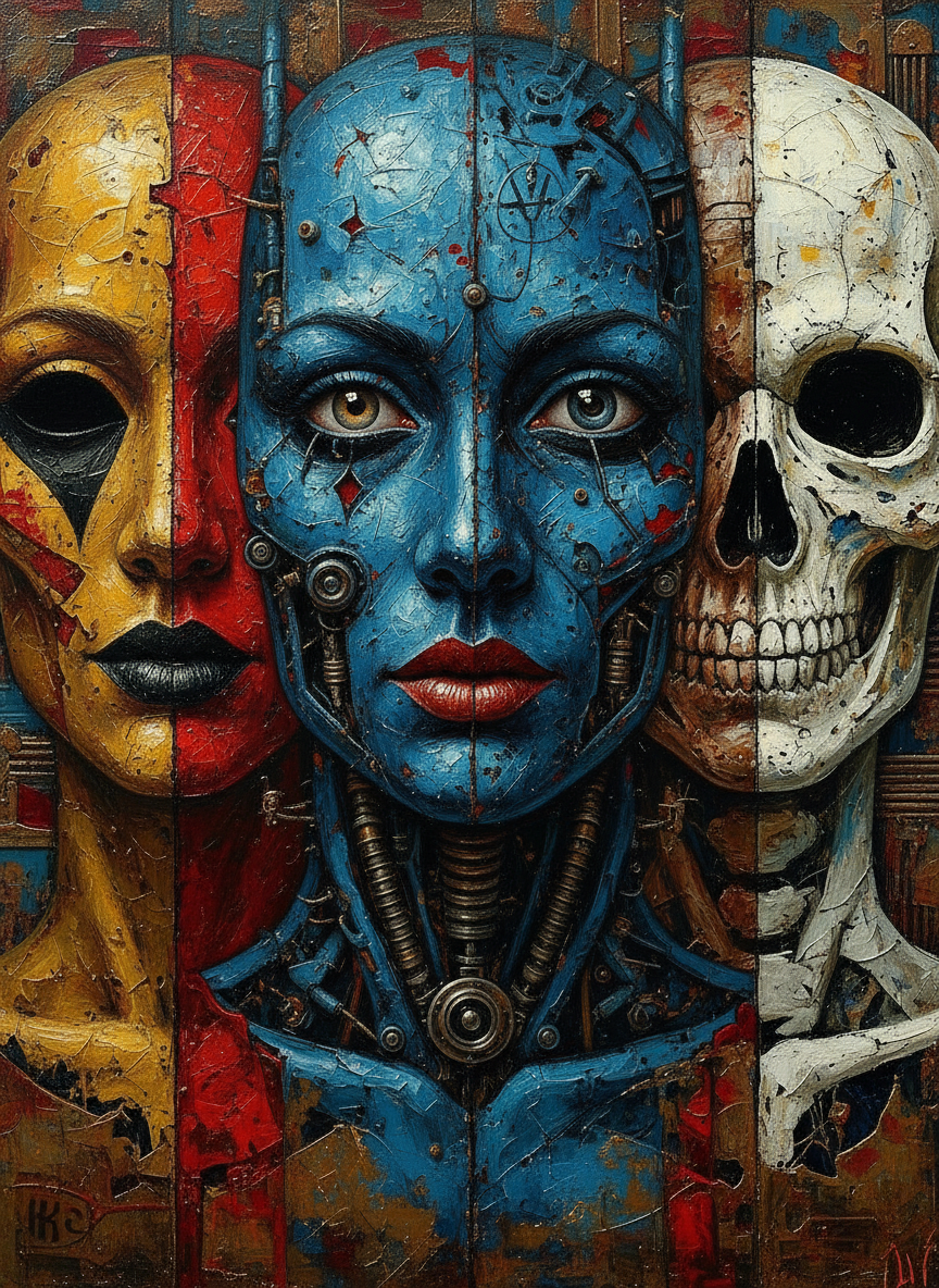 Faces of Machine and Mortality (Board Canvas)