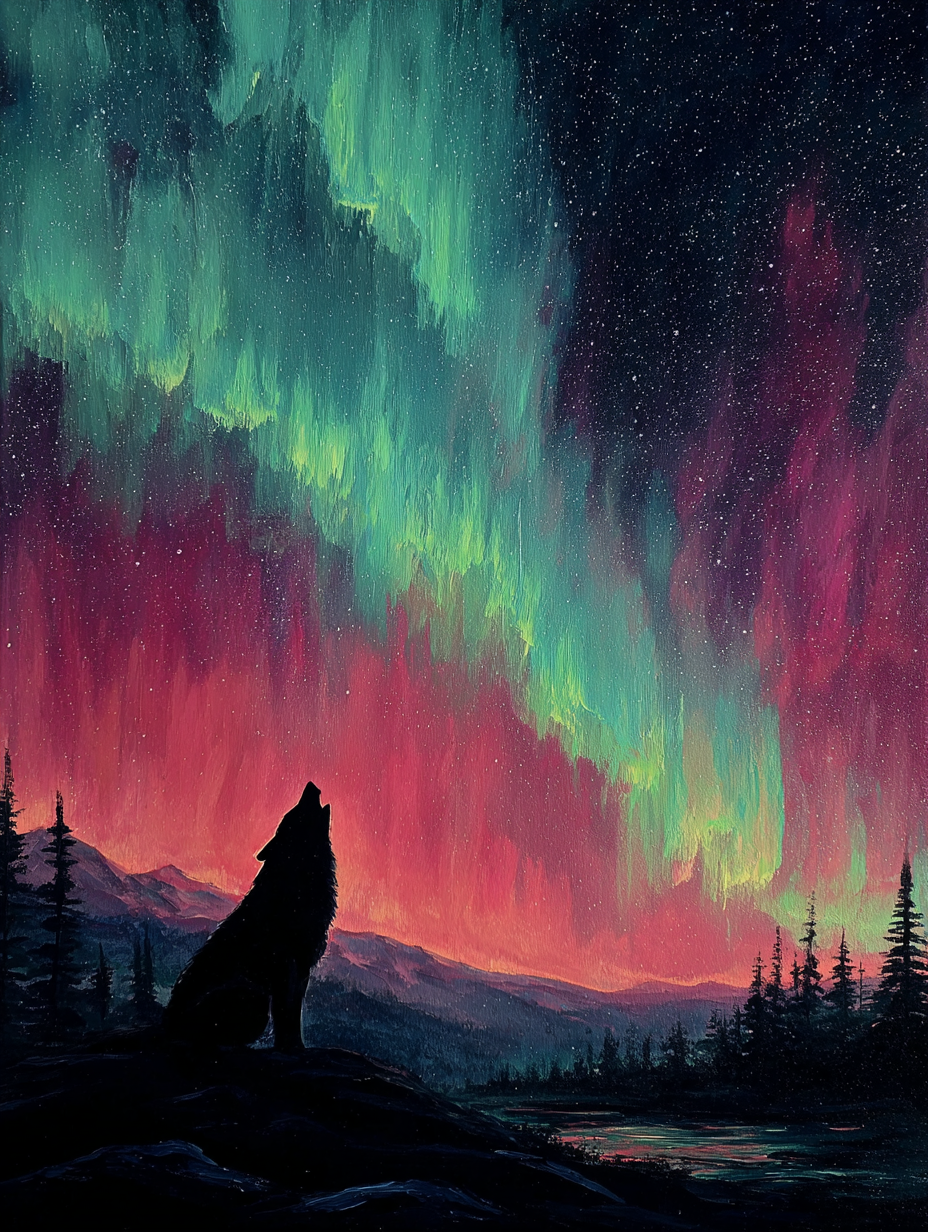 Aurora Wolf Howl (Diamond Painting) Diamond Painting kit
