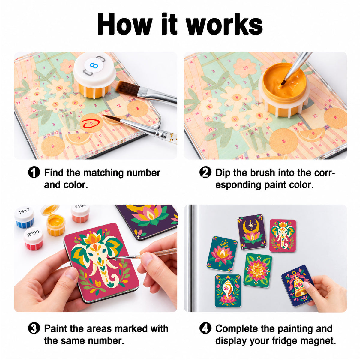 Jewel-Tone Lotus and Elephant fridge magnets – image 4