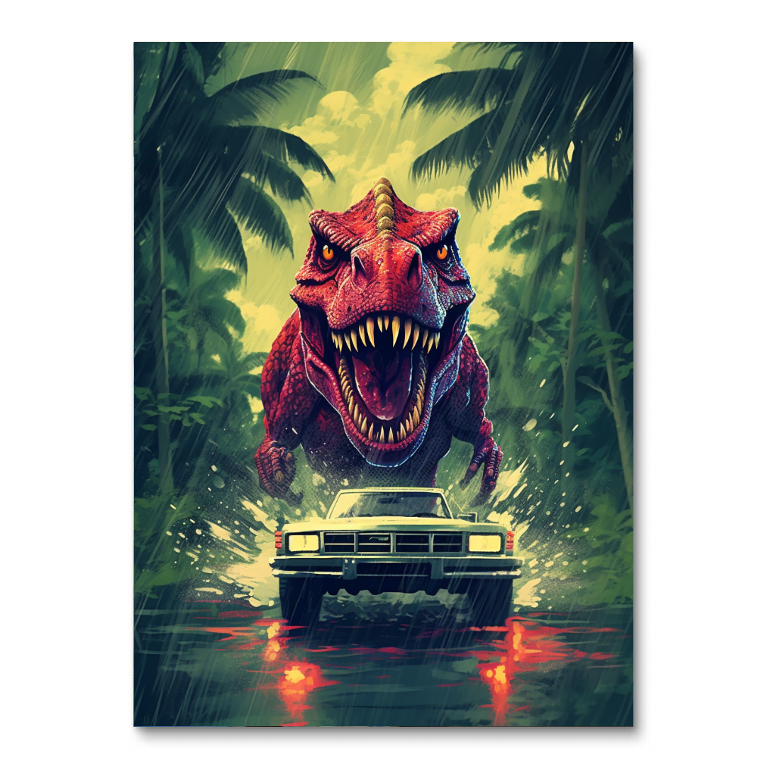 T-Rex Chasing Car (Diamond Painting)