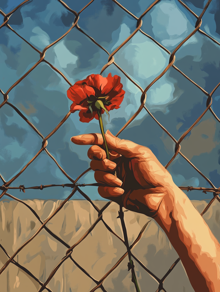Flower Through Fence (Diamond Painting) Diamond Painting kit