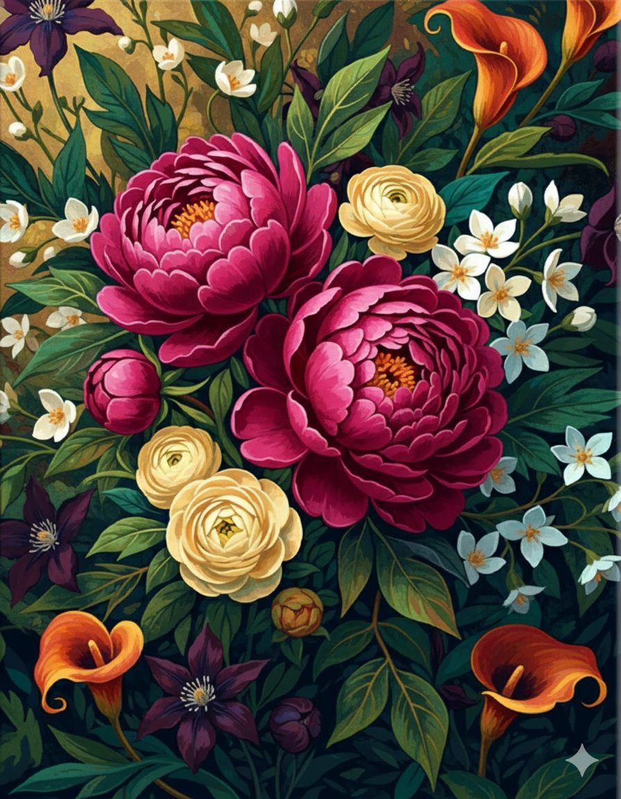 Peonies in Gold (Diamond Painting) Diamond Painting kit