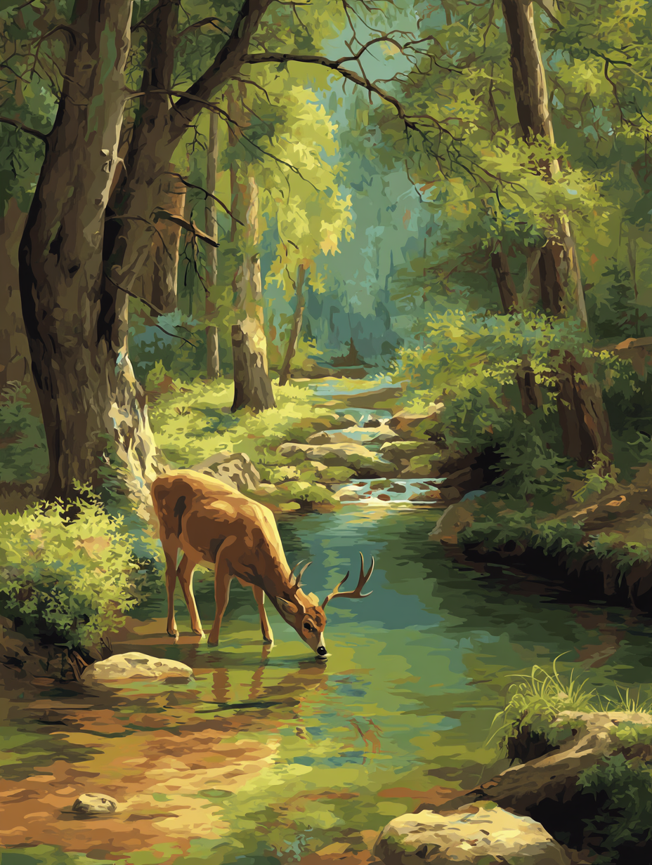 Gentle Deer Flowing Creek (Diamond Painting) Diamond Painting kit