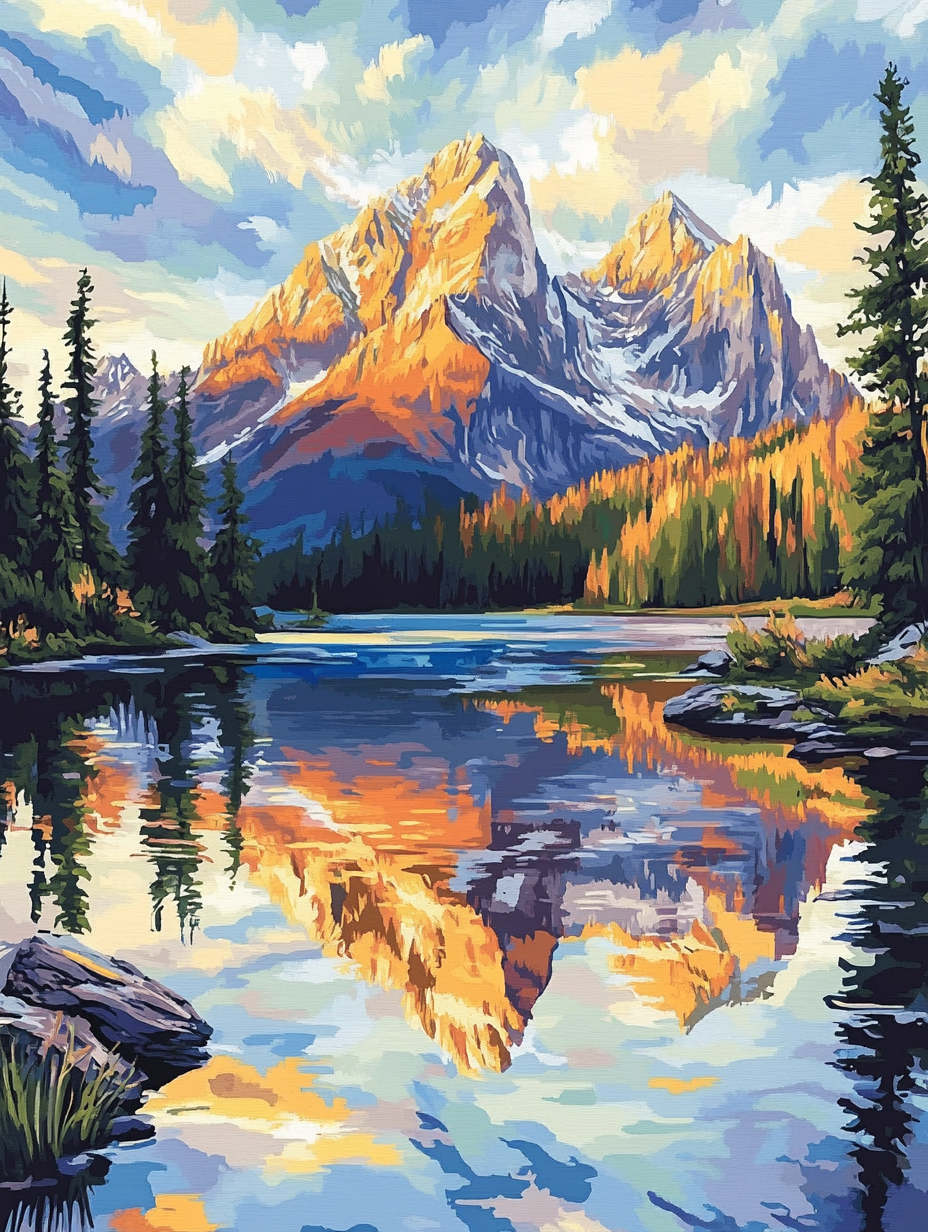 Golden Light Mountain Mirror (Diamond Painting) Diamond Painting kit