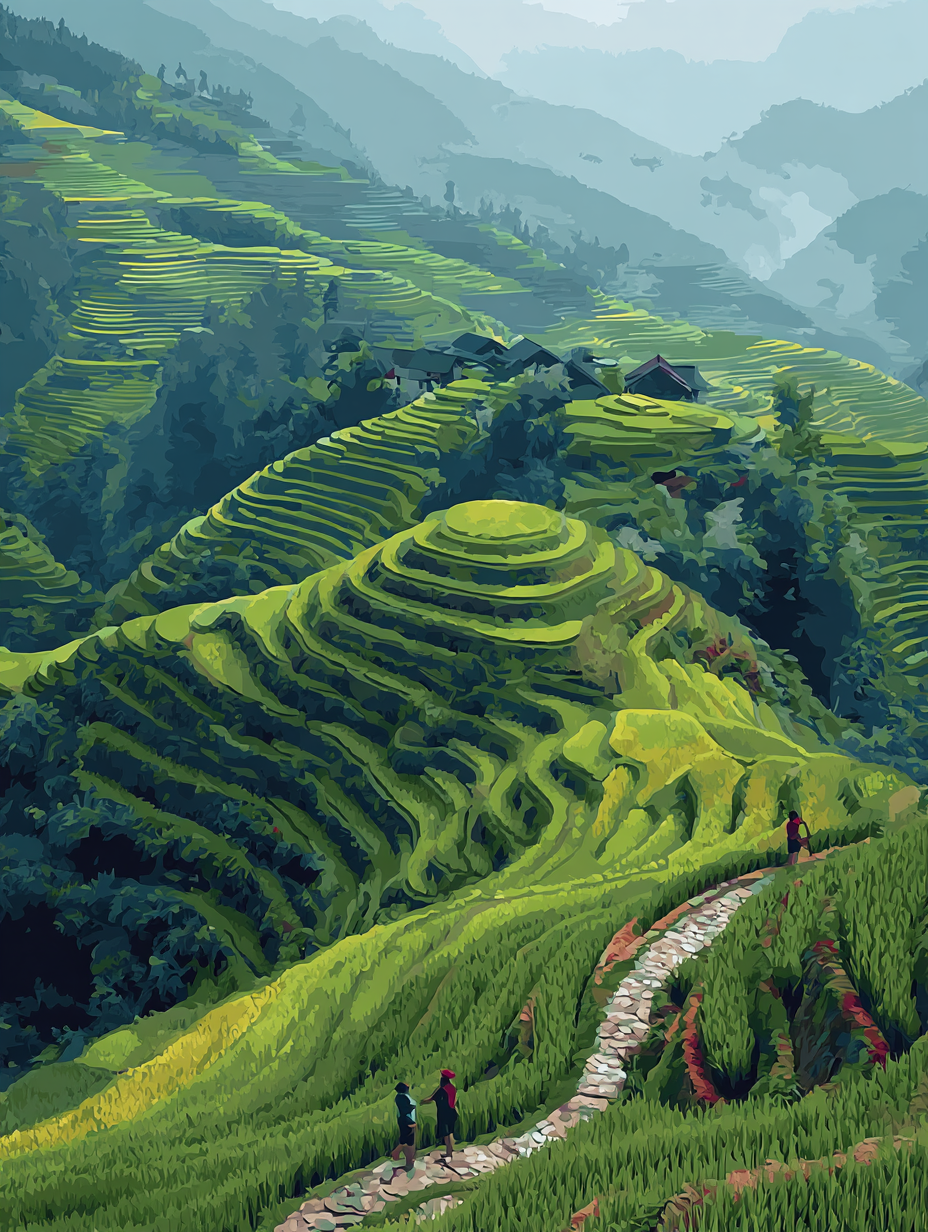 Hillside Paddy Fields Path (Diamond Painting) Diamond Painting kit