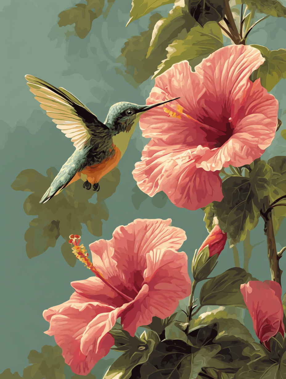 Hummingbird and Hibiscus (Diamond Painting)