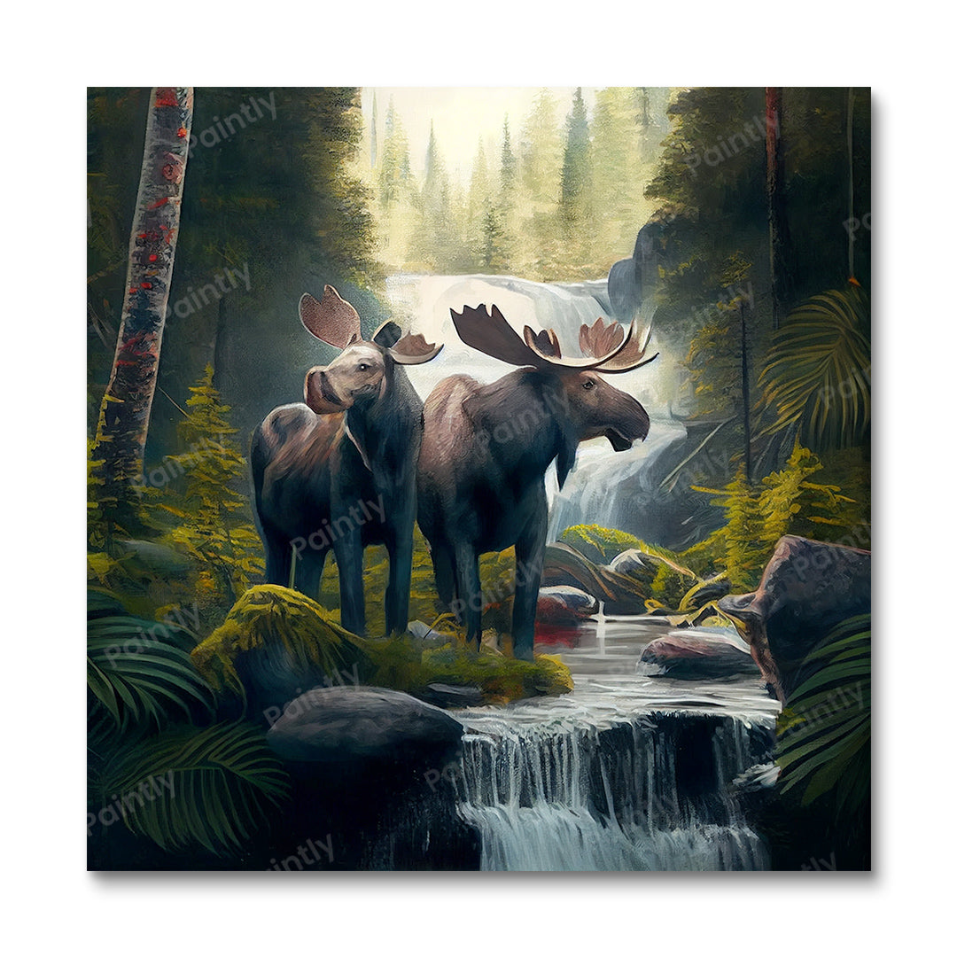 Moose by the Waterfall I (Diamond Painting) Diamond Painting kit
