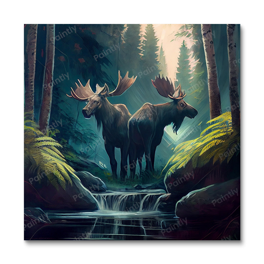Moose by the Stream (Diamond Painting) Diamond Painting kit