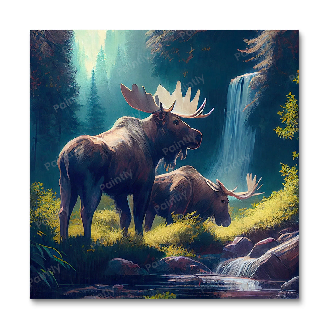 Moose by the Waterfall II (Diamond Painting) Diamond Painting kit