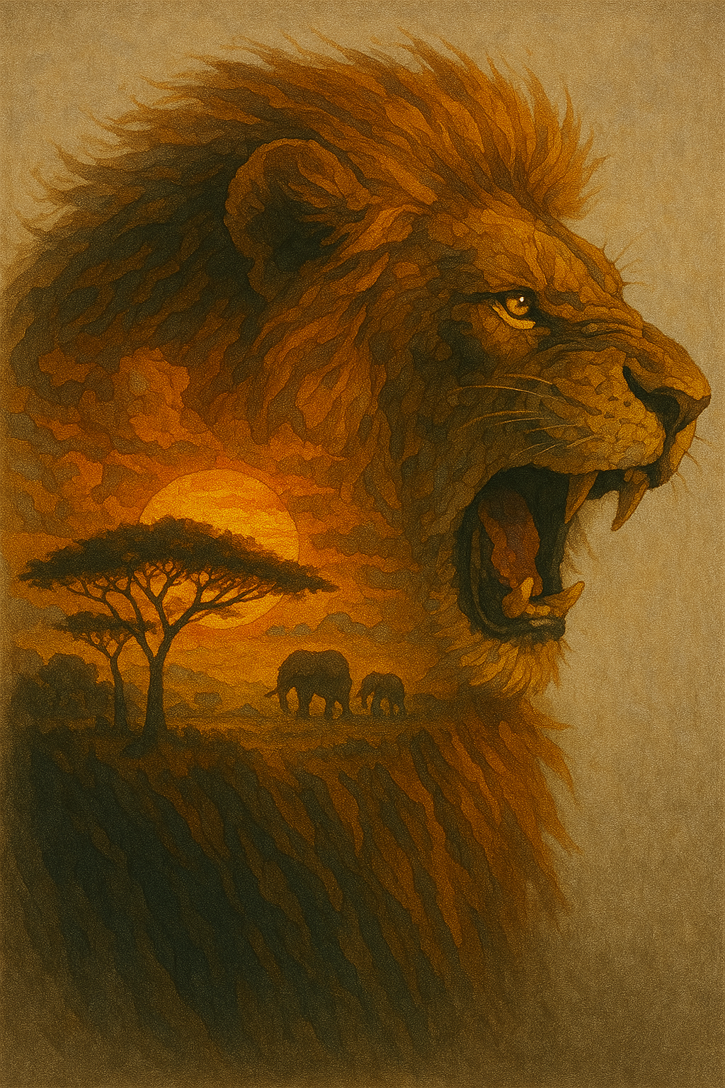 King of the Beasts at Sunset (Diamond Painting) Diamond Painting kit