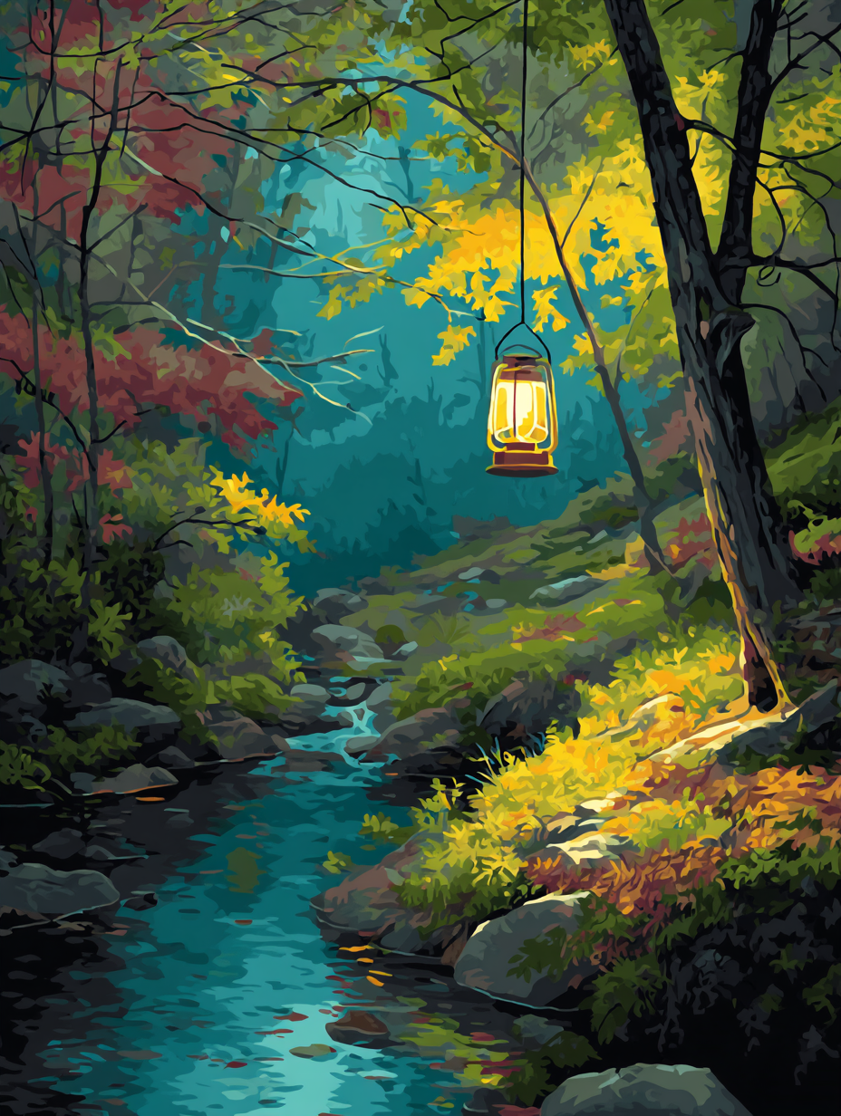 Lantern Lit Forest Stream (Diamond Painting) Diamond Painting kit